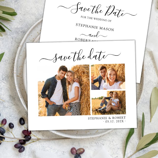 Stilvolles Chic Script 3 Foto Collage Wedding Save The Date (Von Creator hochgeladen)