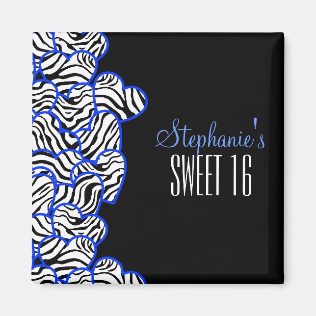 Stilvolles Cobalt Sweet 16 Zebra Herzdesign Name Magnet (Vorne)