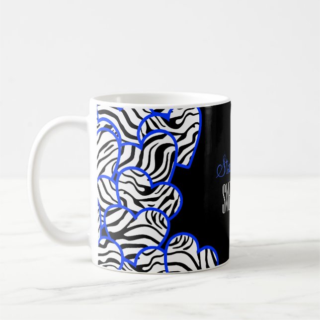 Stilvolles Cobalt Sweet 16 Zebra Herzdesign Name Tasse (Links)