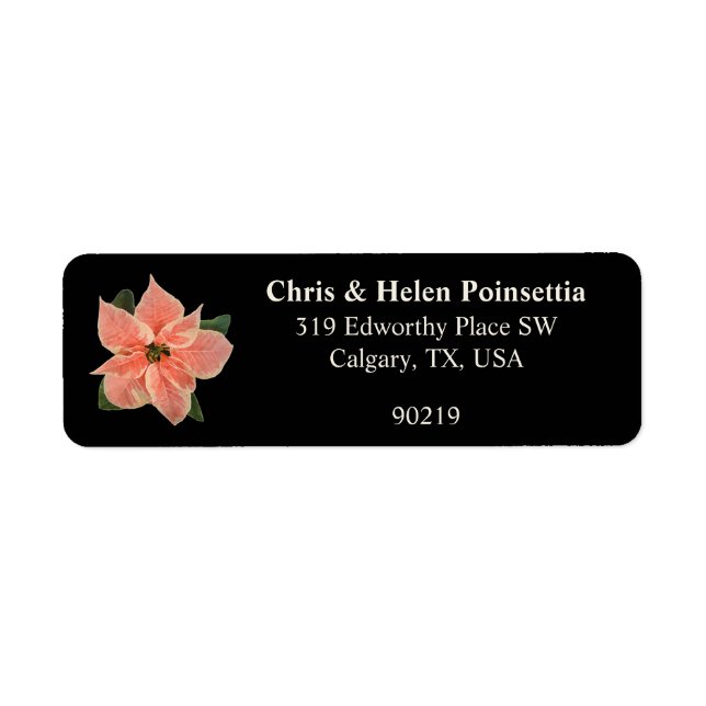 Stilvolles Coral Poinsettia Black Address Label (Vorne)