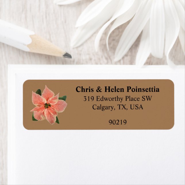 Stilvolles Coral Poinsettia Gold Address Label (Insitu)