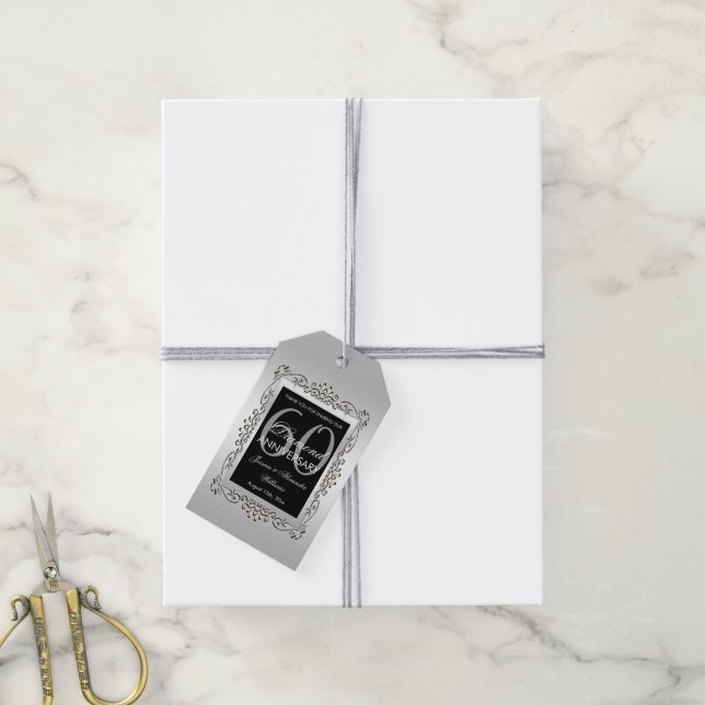 Stilvolles Dekor Silver 60. Hochzeit Geschenkanhänger (Mit Garn)