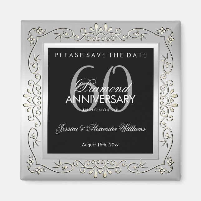 Stilvolles Dekor Silver 60. Hochzeit Magnet (Vorne)