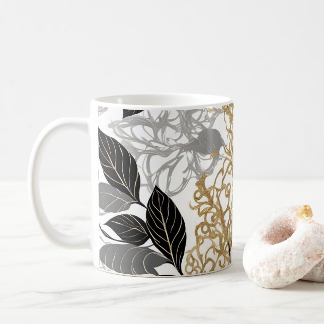 Stilvolles Design aus Gold, Schwarz und Grau-Leaf Kaffeetasse (Mit Donut)