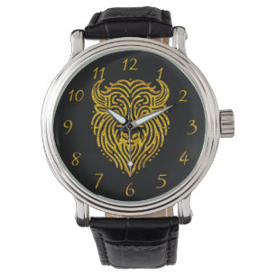 Stilvolles Design eines Gold Bison Buffalo Head Armbanduhr