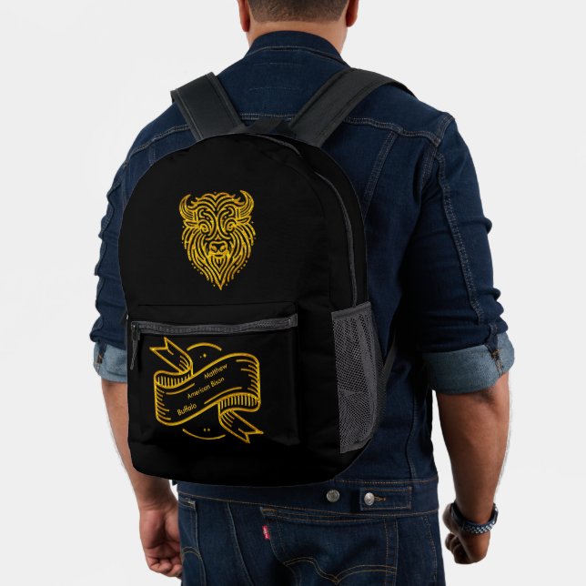 Stilvolles Design eines Gold Bison Buffalo Head Bedruckter Rucksack (Insitu (Modell))