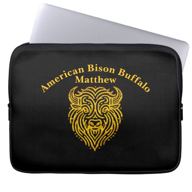 Stilvolles Design eines Gold Bison Buffalo Head Laptopschutzhülle (Vorderseite)
