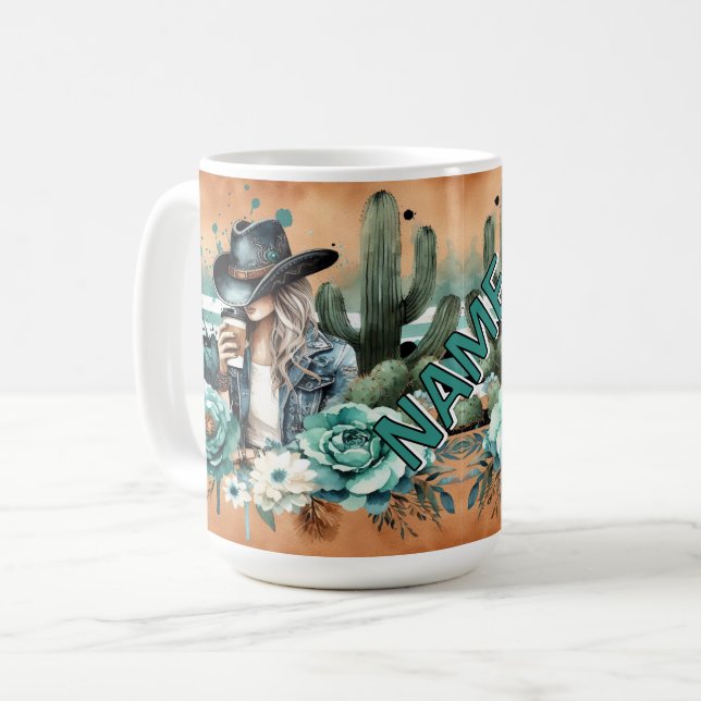 Stilvolles Design für Western mit Kaktus und Cowgi Kaffeetasse (Vorderseite Links)