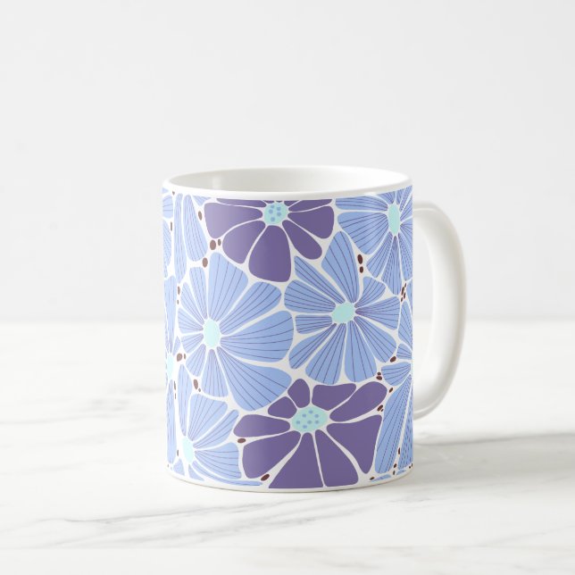 Stilvolles digitales Muster - blau Kaffeetasse (VorderseiteRechts)