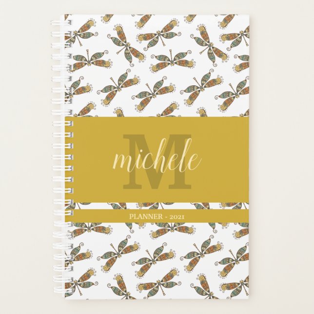 Stilvolles Dragonfly-Muster Mit Monogramm Planer (Vorderseite)