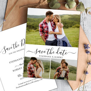 Stilvolles Drehbuch Minimalistisch 3 Foto Collage  Save The Date