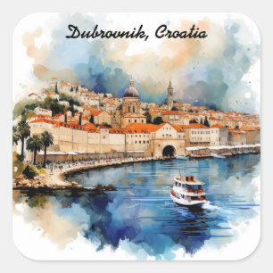 Stilvolles Dubrovnik Kroatien Aquarellmalerei Quadratischer Aufkleber