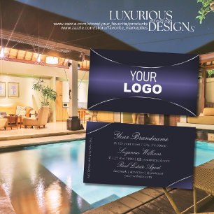 Stilvolles Dunkelblau mit schick silberfarbenem Bo Visitenkarte