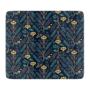 Stilvolles dunkelblaues Stoffmuster mit floralen M Schneidebrett