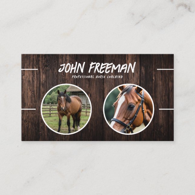 Stilvolles Dunkelbraunes Holzpferd-Foto Gecoacht Visitenkarte (Vorderseite)