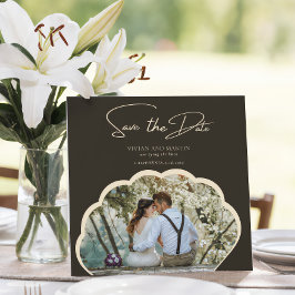 Stilvolles dunkelgrünes Foto Save the Date Einladung