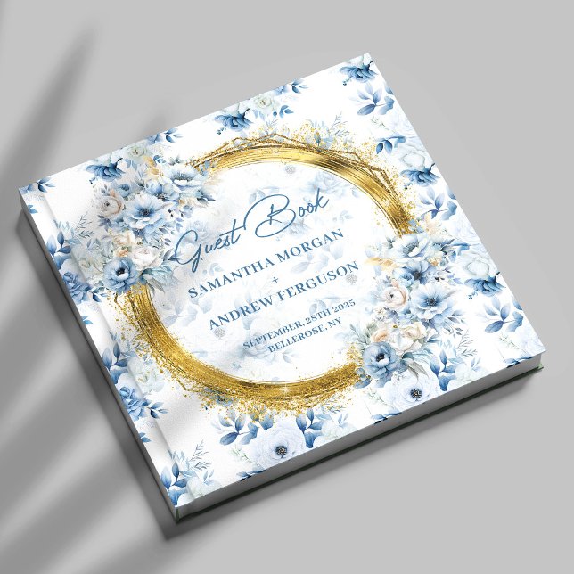 Stilvolles Dusty Blue Gold Glitzer Wedding Gästebu Gästebuch (Stylish Dusty Blue Gold Glitter Wedding Guest Book)