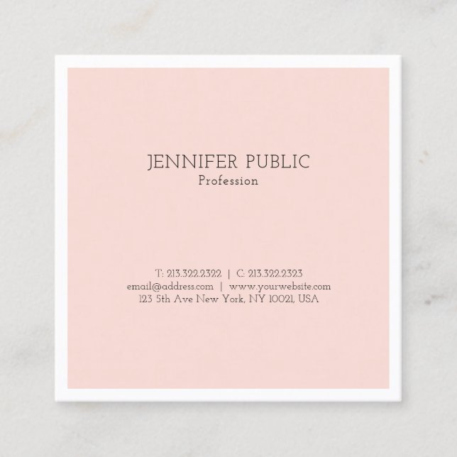 Stilvolles, einfaches Design Trendy Blush Pink Lux Quadratische Visitenkarte (Vorderseite)