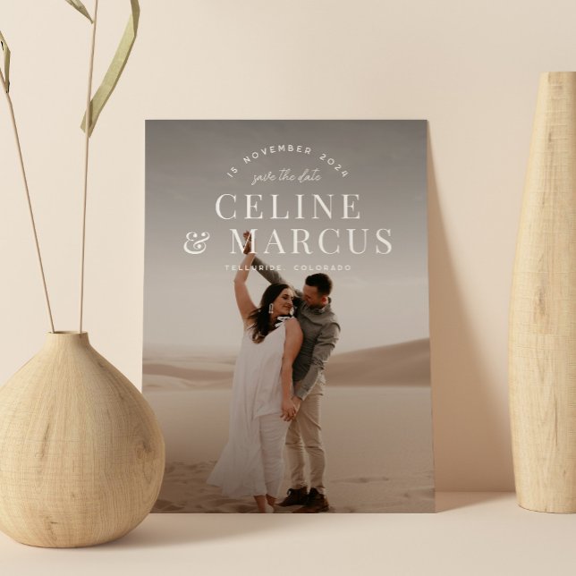 Stilvolles, einfaches Foto Doppelseitiges Weiß Save The Date (Von Creator hochgeladen)