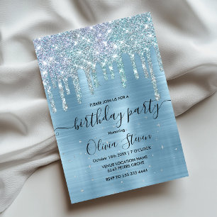 Stilvolles Eisblau-Aqua-glitzerndes Monogramm Einladung