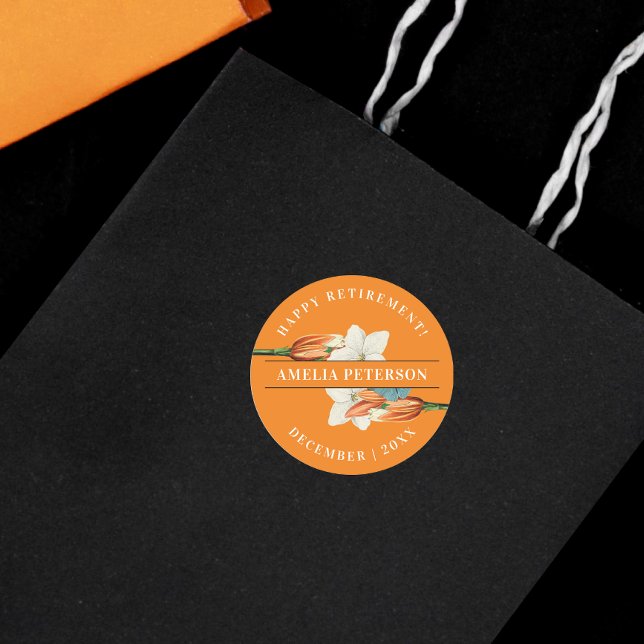 Stilvolles Elegant Orange White Lily Retro Flora Runder Aufkleber (Von Creator hochgeladen)