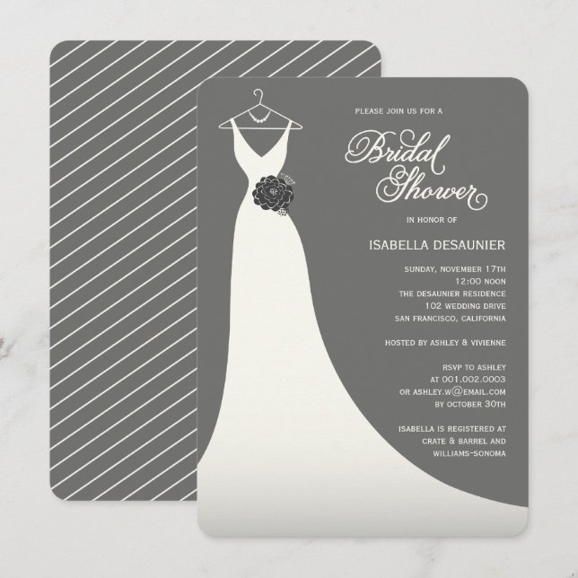 Stilvolles elegantes Hochzeits-KleiderBrautparty Einladung (Vorne/Hinten)