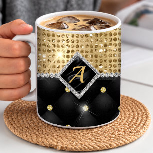 Stilvolles falsches Kristall-Gold-Schwarzdiamant-M Kaffeetasse