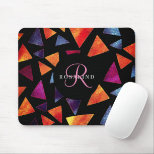Stilvolles farbenfrohes Dreiecks-Muster mit Monogr Mousepad