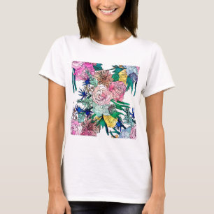 Stilvolles farbenfrohes, florales Muster T-Shirt