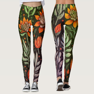 Stilvolles farbenfrohes Gartensukkulenten-Blumenmu Leggings