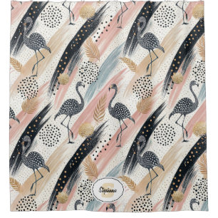 Stilvolles Flamingo- und Brushstroke-Muster Duschvorhang