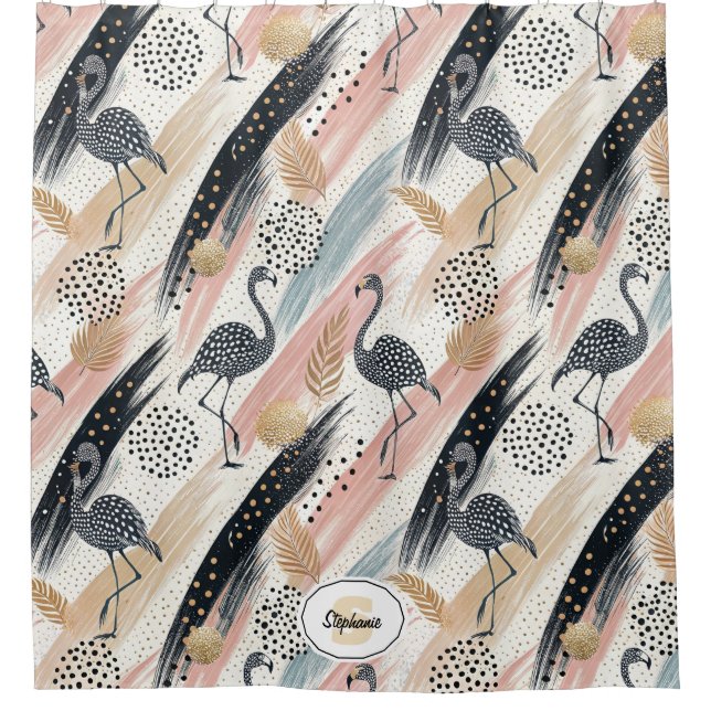 Stilvolles Flamingo- und Brushstroke-Muster Duschvorhang (Vorderseite)