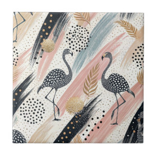 Stilvolles Flamingo- und Brushstroke-Muster Fliese