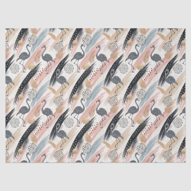 Stilvolles Flamingo- und Brushstroke-Muster Seidenpapier (Vorderseite)