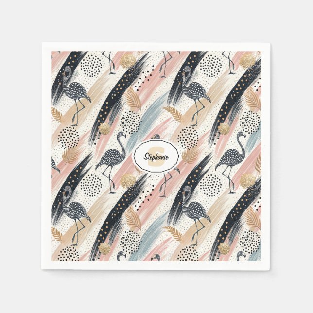 Stilvolles Flamingo- und Brushstroke-Muster Serviette (Vorderseite)