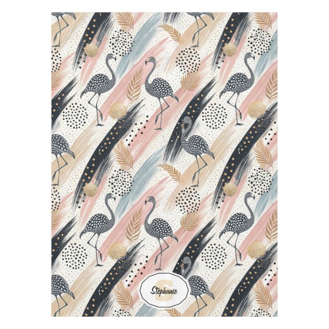 Stilvolles Flamingo- und Brushstroke-Muster Tischdecke (Vorderseite)