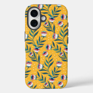 Stilvolles florales Motiv mit Punkten und grünen B iPhone 16 Hülle