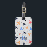 Stilvolles Flugzeug-Flugmuster Personalisiert Gepäckanhänger<br><div class="desc">Moderne Flugzeugmuster auf Grau. Stilvolle personalisierte Gepäckmarke.</div>