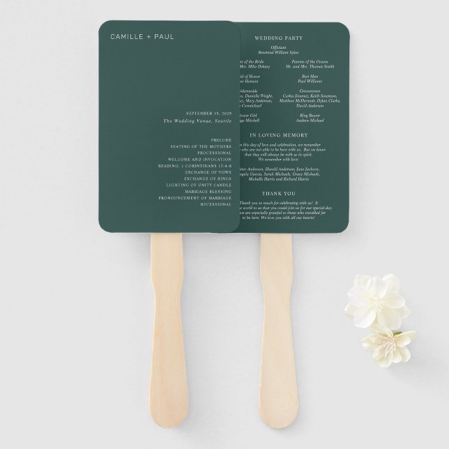 Stilvolles Forest Green Minimalistisch Wedding Pro Fächer (Vorne und Hinten)