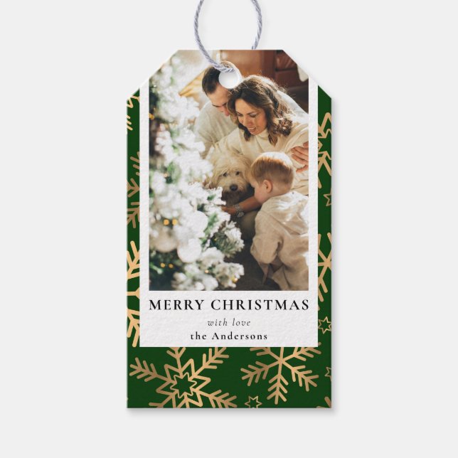 Stilvolles Foto der Grünen Weihnachtsfamilie Geschenkanhänger (Vorderseite)