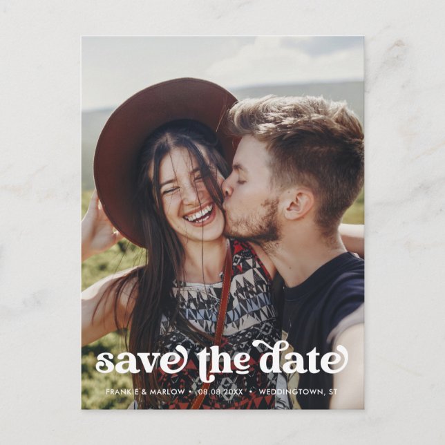 Stilvolles Foto Hochzeit Das Datum Postkarte speic (Vorderseite)