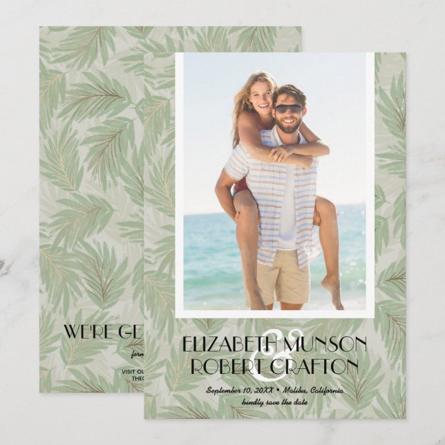 Stilvolles Foto Hochzeit Tropical Save the Date (Vorne/Hinten)