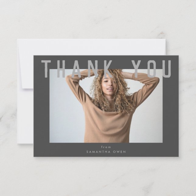 stilvolles Foto mit grau-schicker Note Dankeskarte (Vorderseite)