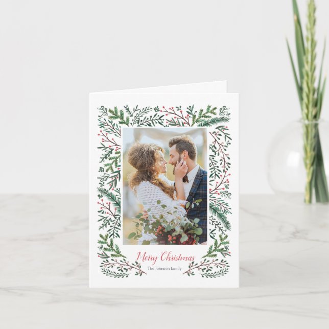 Stilvolles Foto mit grünem Pinienhain Feiertagskarte (Vorderseite)