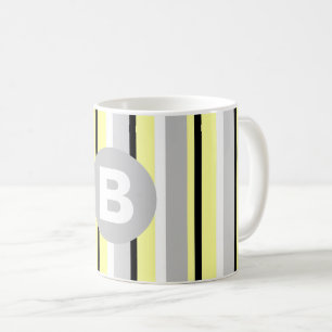 Stilvolles gelb und grau gestreiftes Monogramm Kaffeetasse