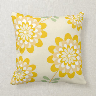Stilvolles gelbes Blumenmuster - Creme Kissen