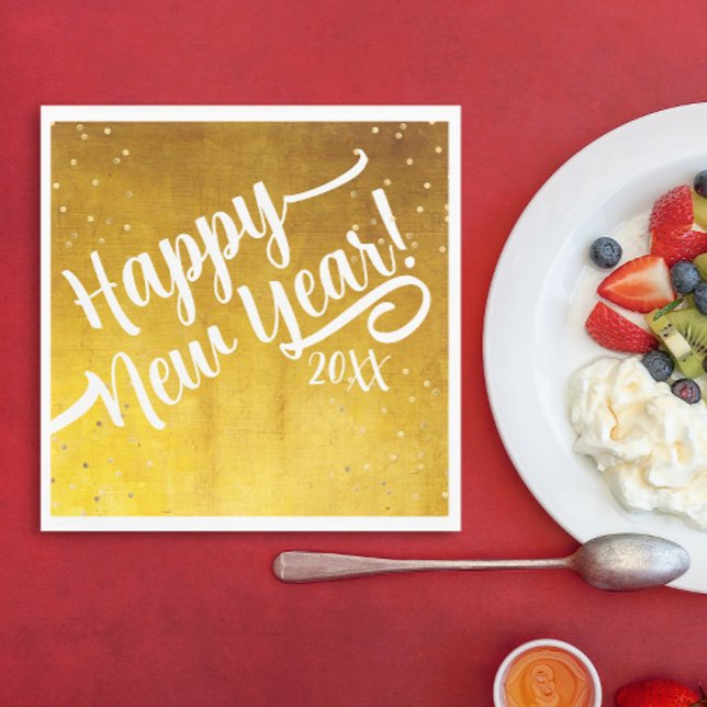Stilvolles Glam Golden New Year Script Party Serviette (Von Creator hochgeladen)