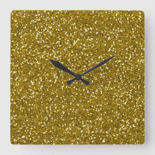Stilvolles Glitzer-Gold Quadratische Wanduhr