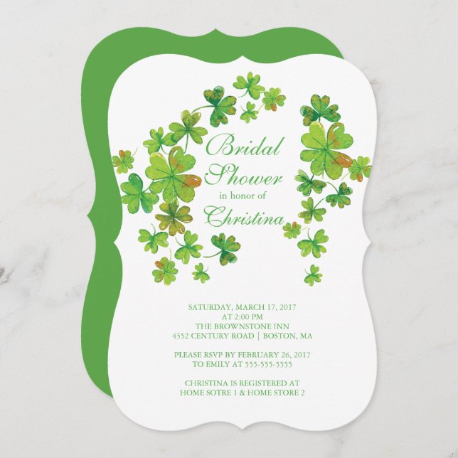 Stilvolles Glück des irischen Kleeblatt-Brautparty Einladung (Vorne/Hinten)