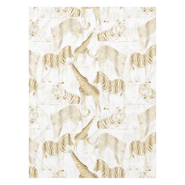 Stilvolles Gold Jungle Wild Animals Muster Tischdecke (Vorderseite)